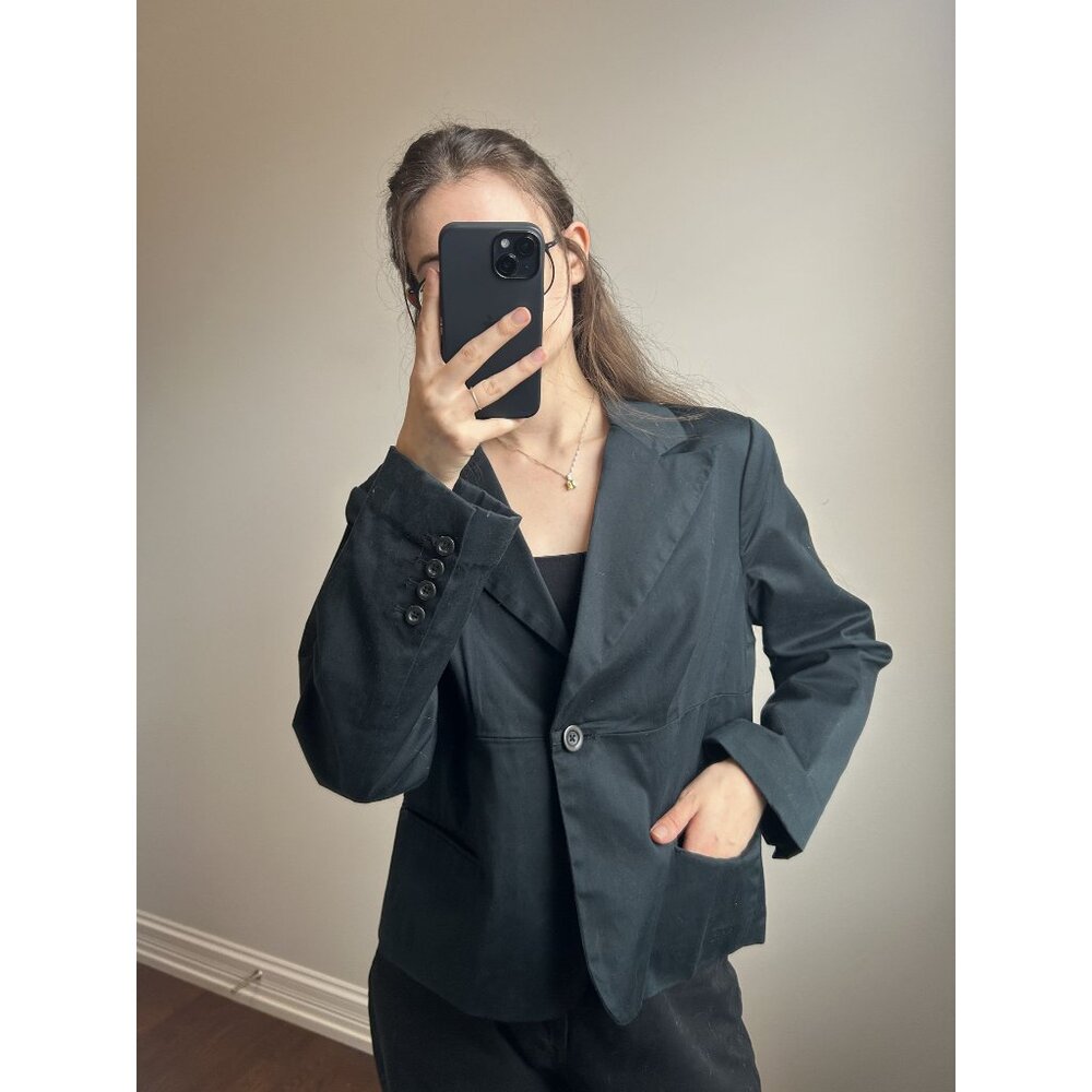 Black Cropped 1 Button Blazer - image 1